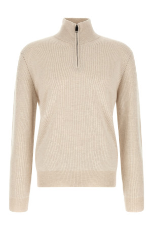 High neck sweater with zip Beige