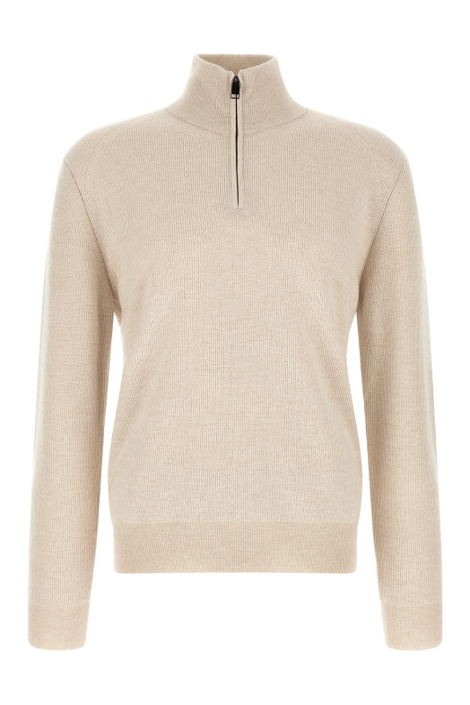 High neck sweater with zip Beige