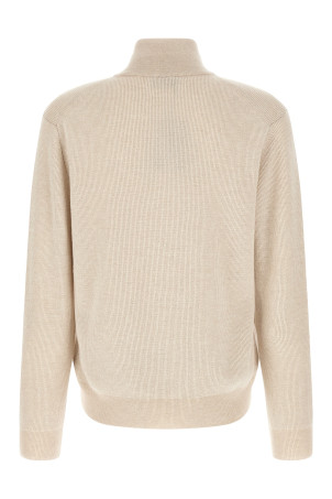 High neck sweater with zip Beige