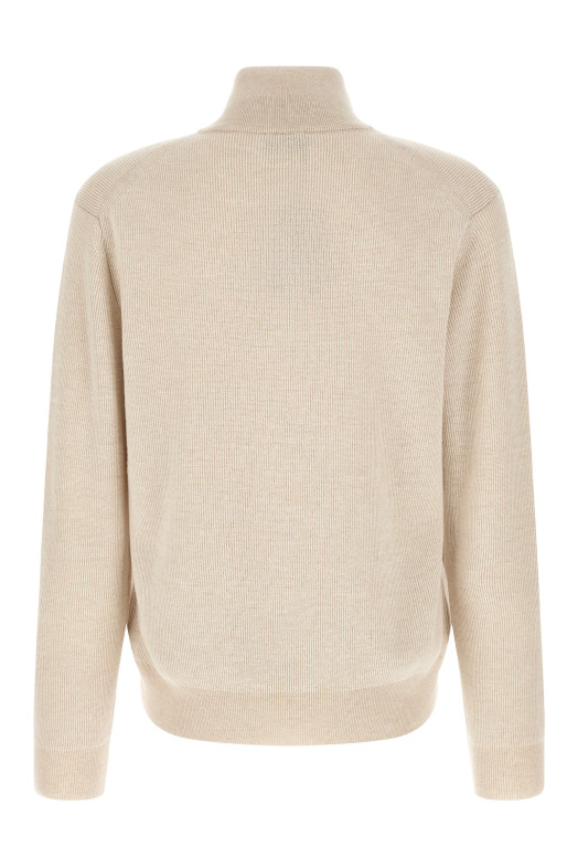 High neck sweater with zip Beige