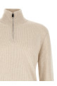 High neck sweater with zip Beige