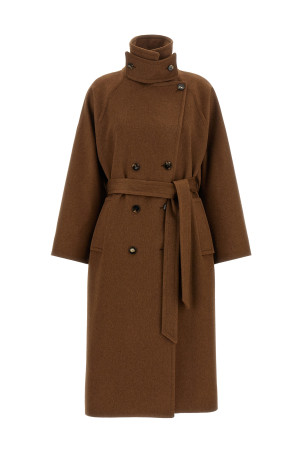 Double-breasted belted coat Brown
