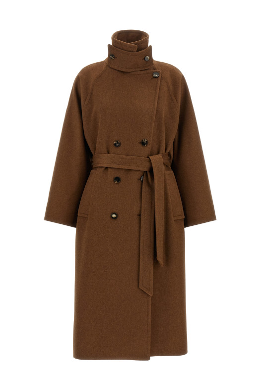 Double-breasted belted coat Brown