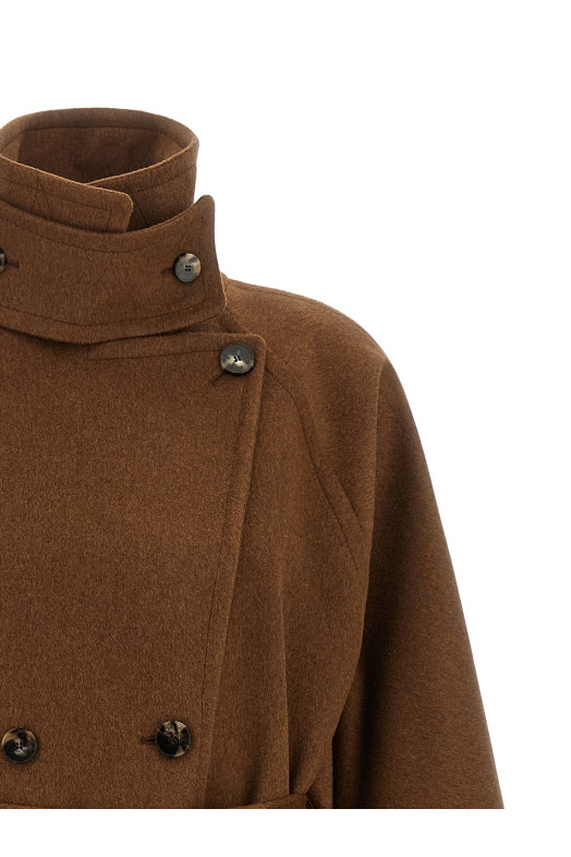 Double-breasted belted coat Brown