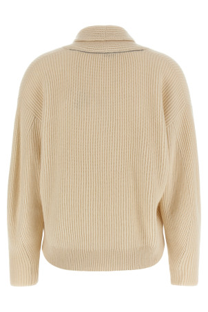 Shawl neck ribbed sweater Beige