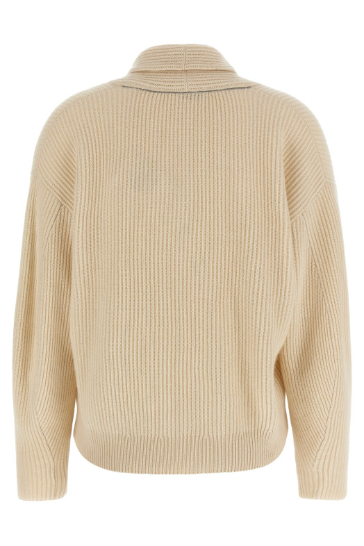 Shawl neck ribbed sweater Beige
