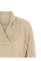 Shawl neck ribbed sweater Beige