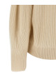 Shawl neck ribbed sweater Beige