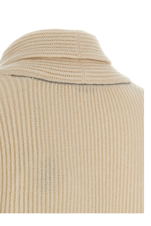 Shawl neck ribbed sweater Beige