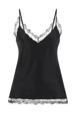 Silk Lingerie Top with Lace Black