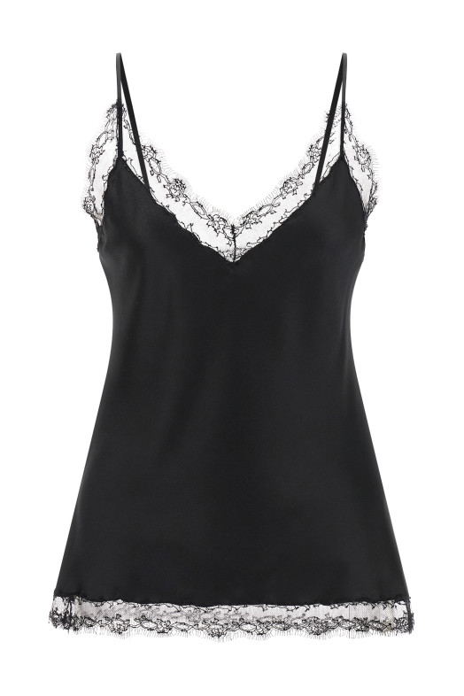Silk Lingerie Top with Lace Black