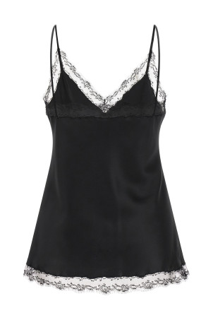 Silk Lingerie Top with Lace Black