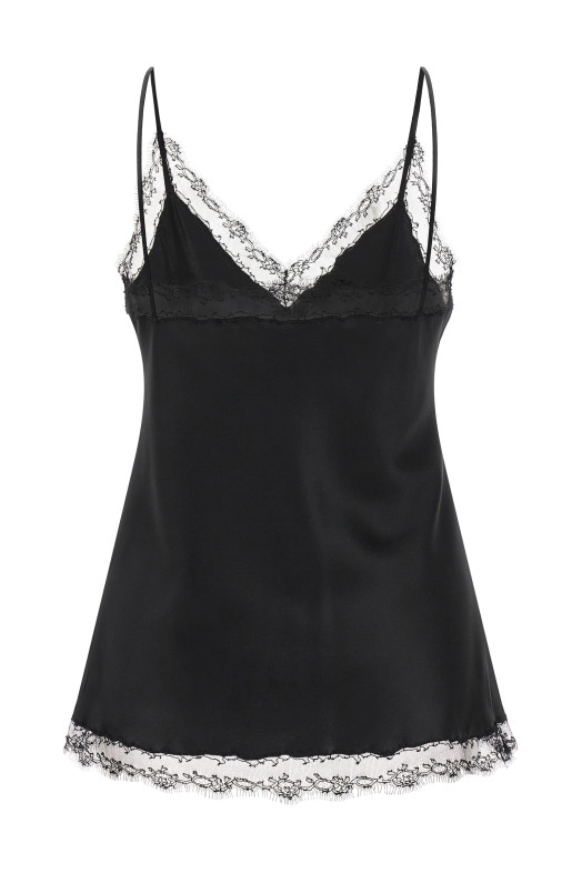 Silk Lingerie Top with Lace Black