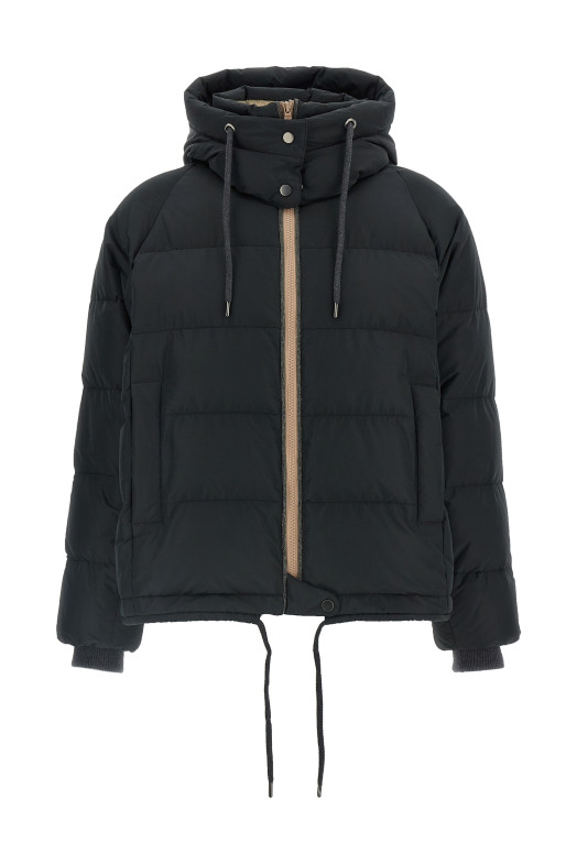 Down jacket with knit and jewel details Black