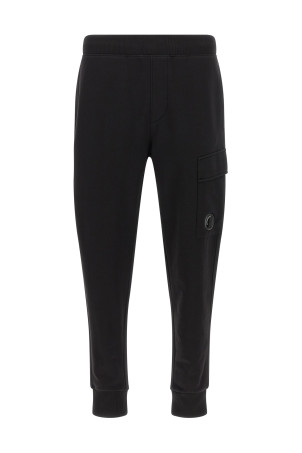'Diagonal Raised Fleece' pants with Lens detail Black