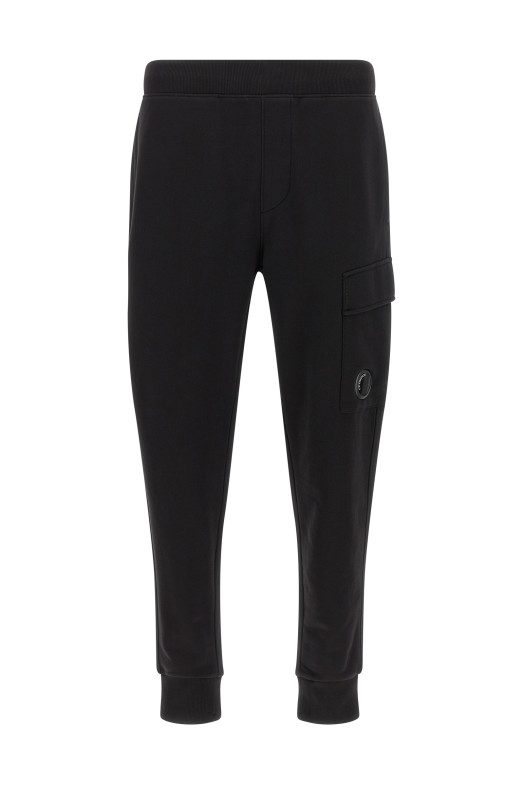 'Diagonal Raised Fleece' pants with Lens detail Black