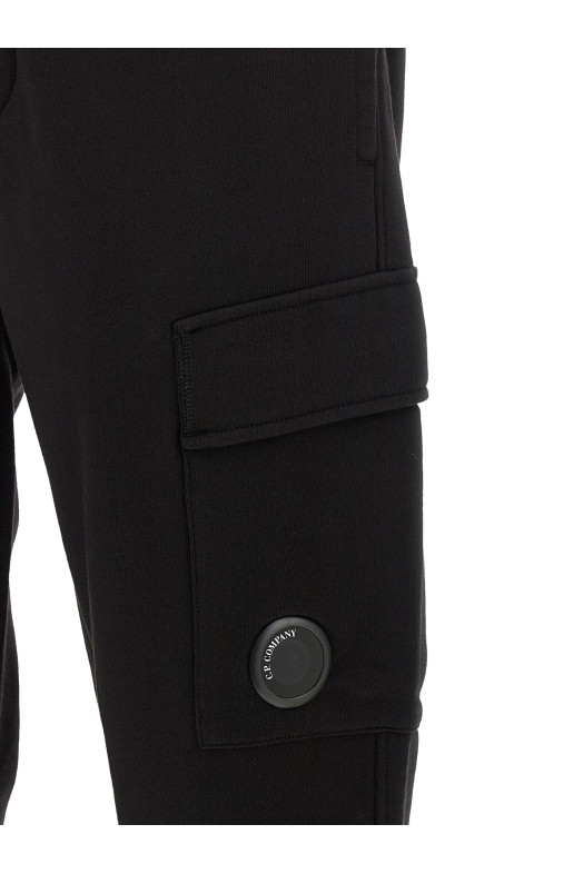 'Diagonal Raised Fleece' pants with Lens detail Black