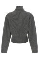 Кардиган с ребристой вязкой и кожаными вставками, серый BRUNELLO CUCINELLI M1E224716CZN54