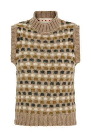 Shetland acquard knit vest Beige
