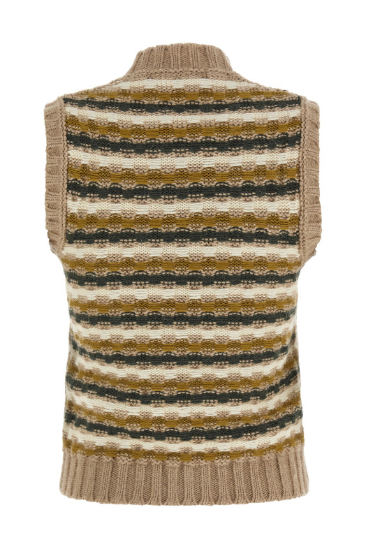 Shetland acquard knit vest Beige