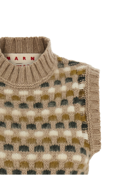 Shetland acquard knit vest Beige