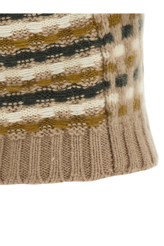 Shetland acquard knit vest Beige