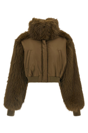 Bi-material short jacket Green