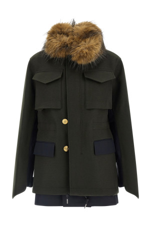 Wool coat with fur insert Green