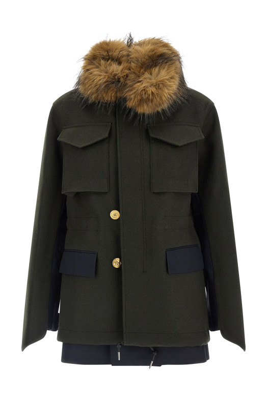 Wool coat with fur insert Green