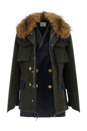 Wool coat with fur insert Green