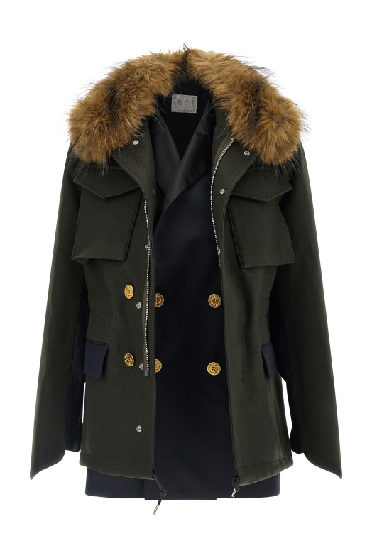 Wool coat with fur insert Green
