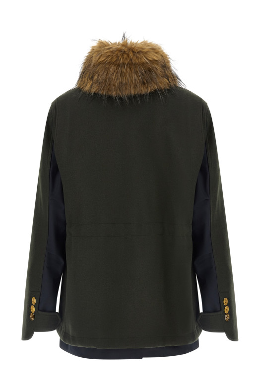 Wool coat with fur insert Green