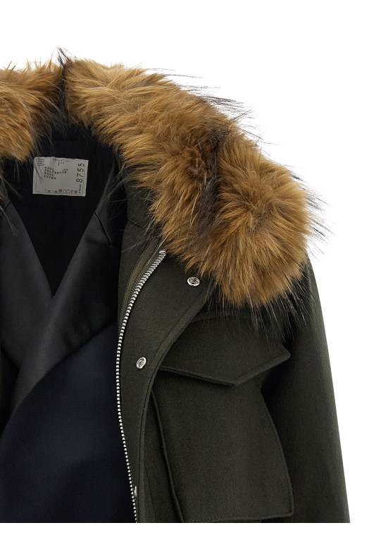 Wool coat with fur insert Green