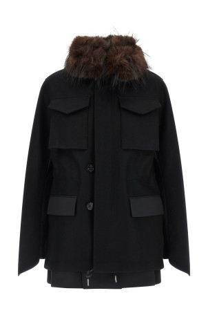 Wool coat with fur insert Black