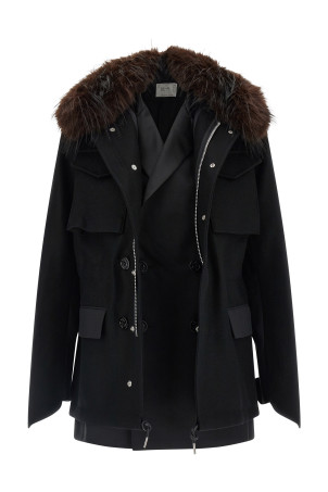 Wool coat with fur insert Black