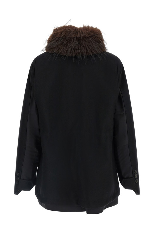 Wool coat with fur insert Black