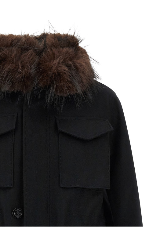 Wool coat with fur insert Black