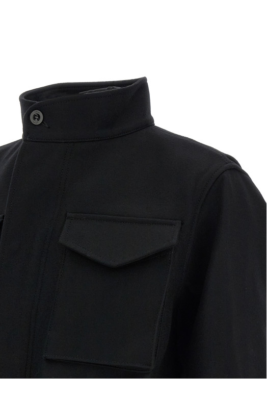 Wool coat with fur insert Black