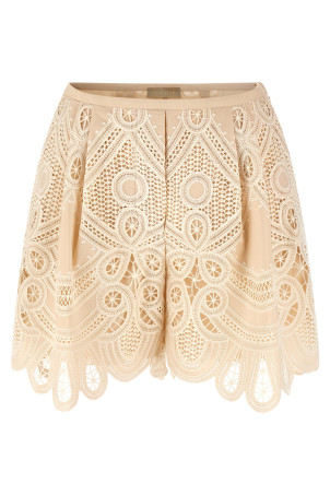 Macramé embroidery shorts Beige