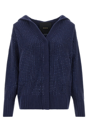 'Seicento' cardigan with rhinestones and hood Blue