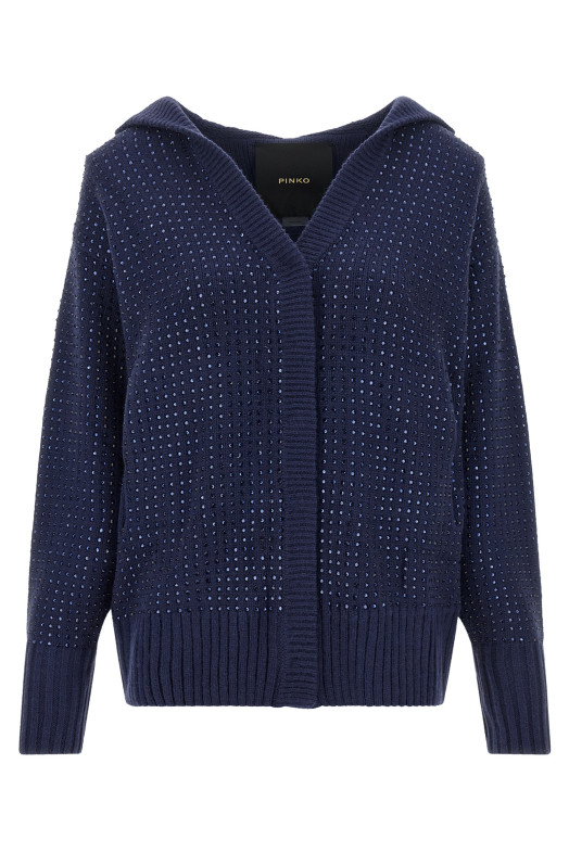 'Seicento' cardigan with rhinestones and hood Blue