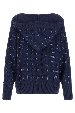 'Seicento' cardigan with rhinestones and hood Blue