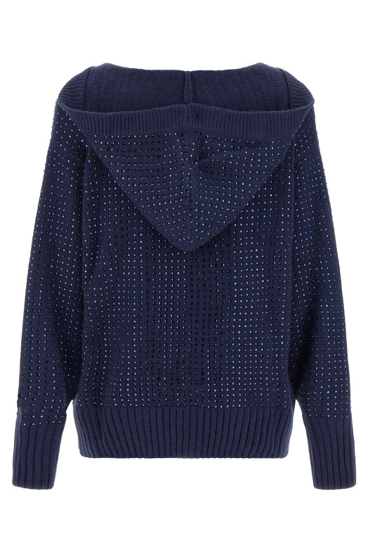 'Seicento' cardigan with rhinestones and hood Blue