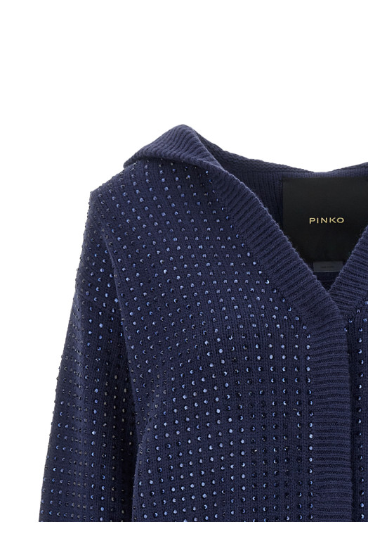 'Seicento' cardigan with rhinestones and hood Blue