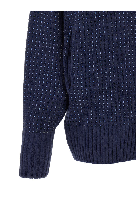 'Seicento' cardigan with rhinestones and hood Blue
