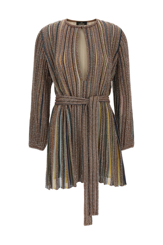 V-neck and belt dress Multicolor