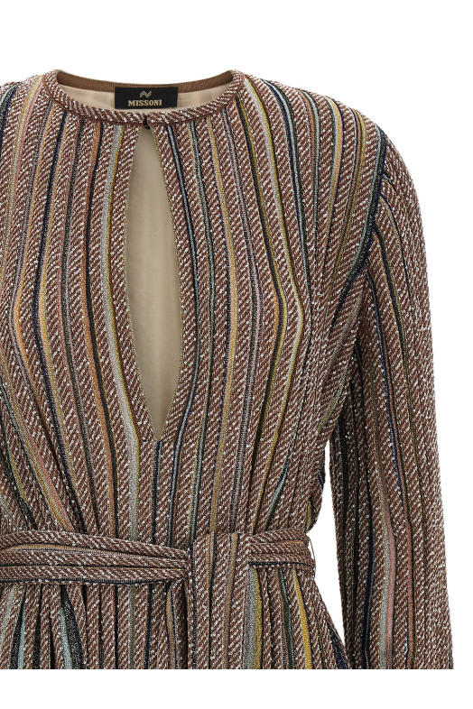 V-neck and belt dress Multicolor