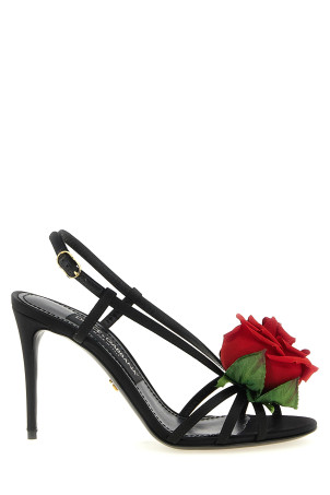 Satin sandals with flower Black
