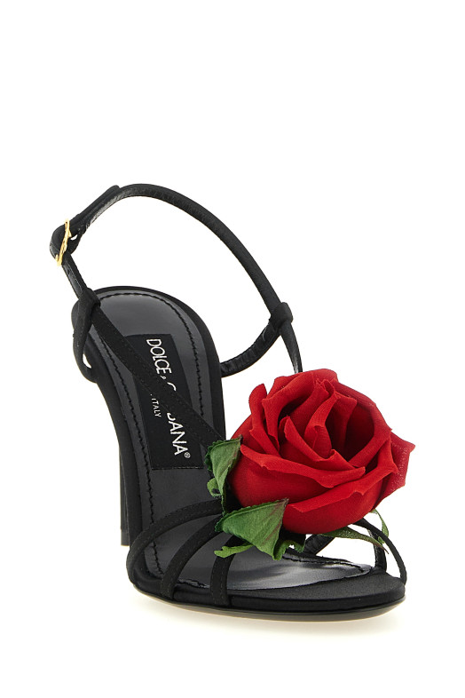 Satin sandals with flower Black