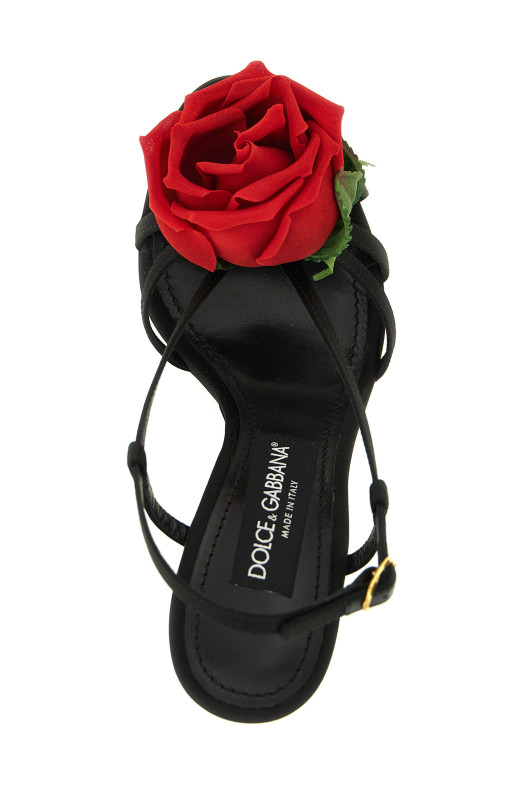 Satin sandals with flower Black